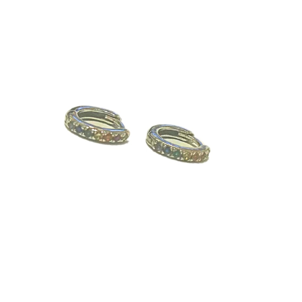 Rainbow Crystal Tiny Huggie Hoop Earrings | Silver/Multi